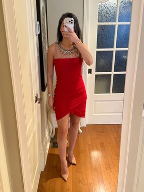 BCBGMaxAzria Red Crystal-Embellished  Ruched Mini Dress